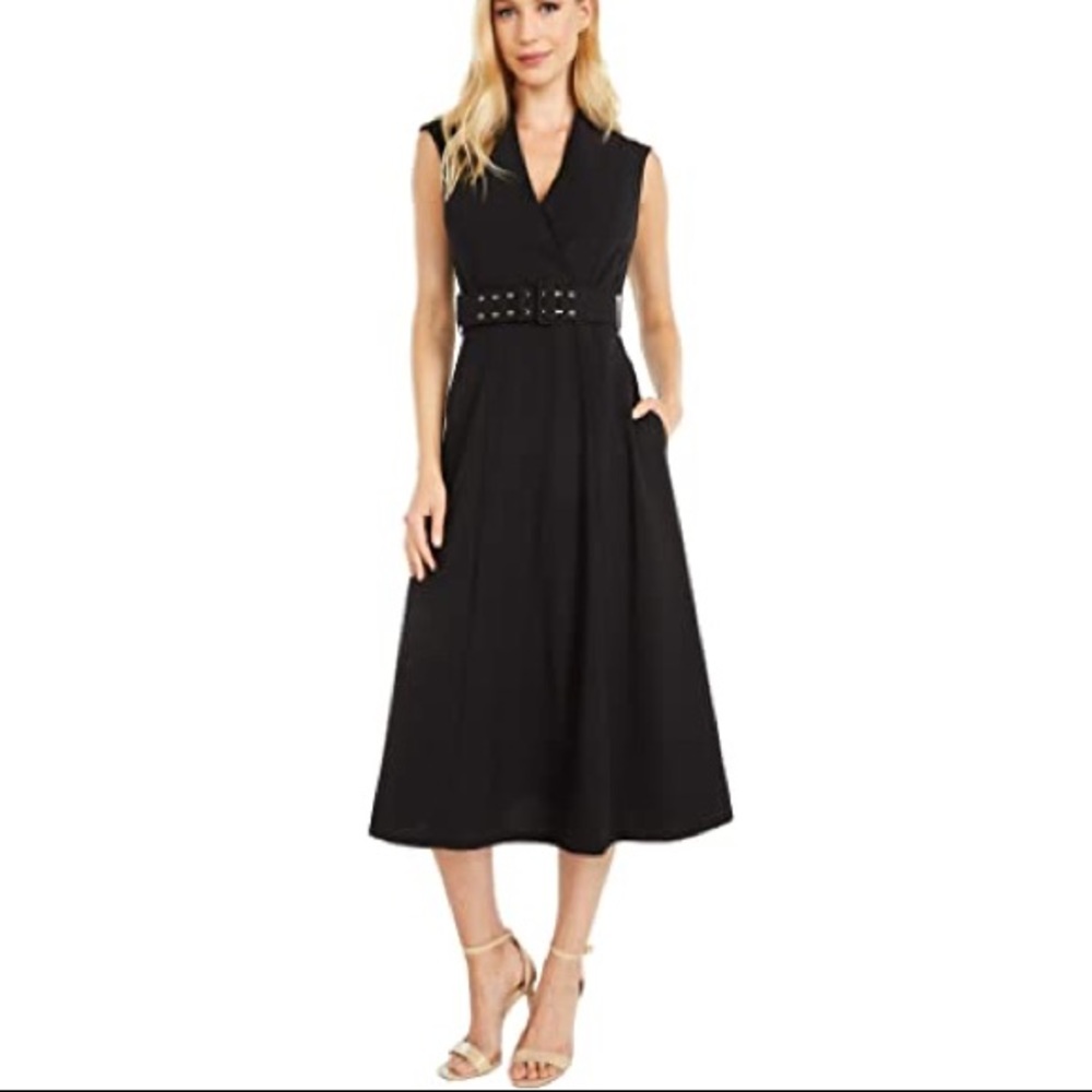 Calvin Klein Mid Length V-neck Black Dress